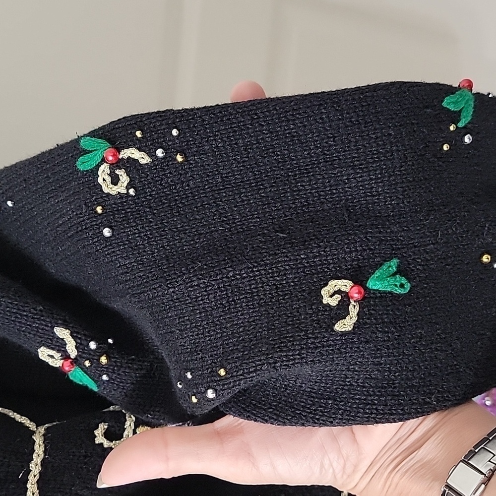 Designers Originals Studio JOY Size M Black Ugly Christmas Sweater w/Ornaments - Picture 12 of 12